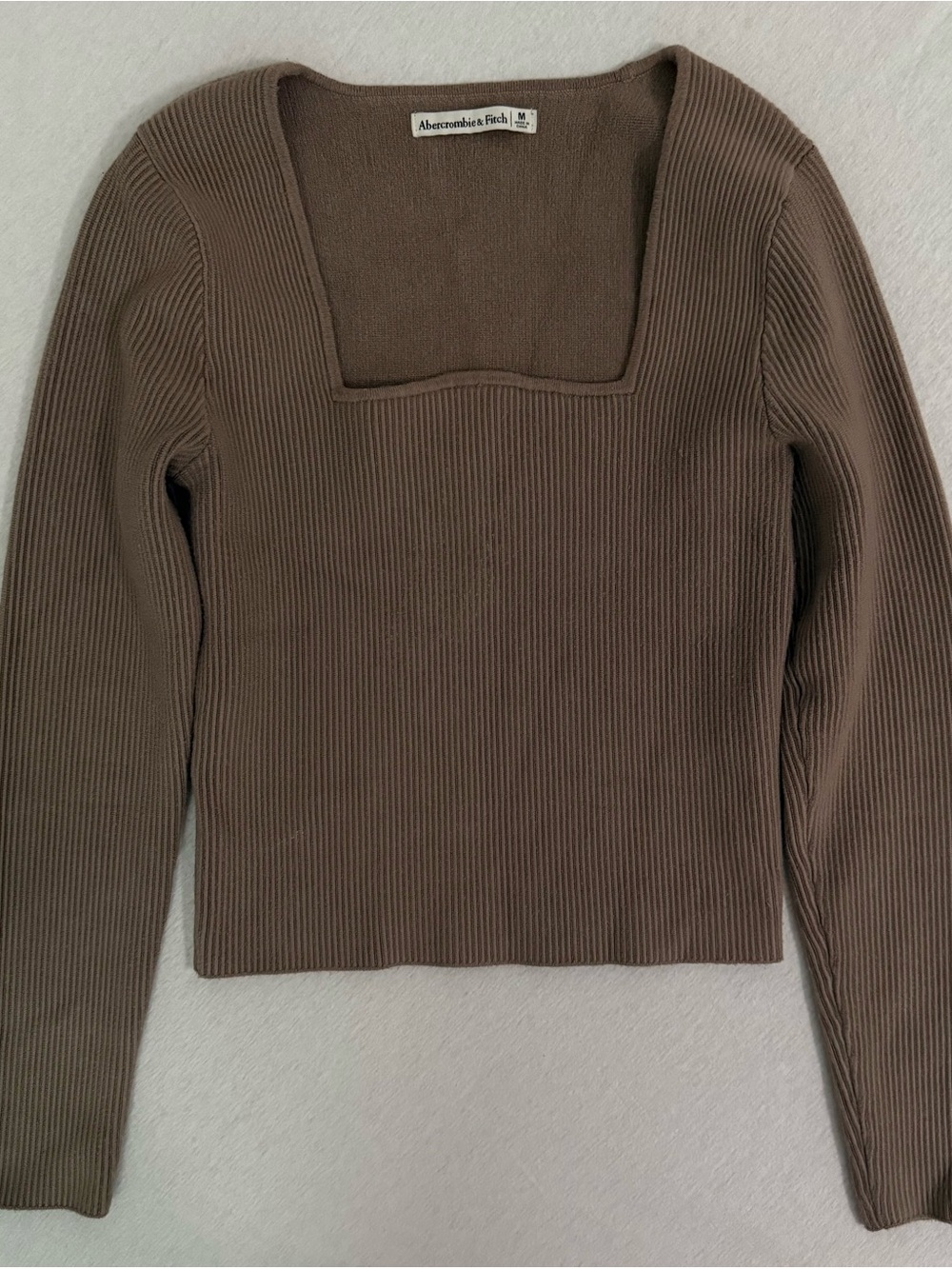 Abercrombie & Fitch Brown Ribbed Square Neck Sweater Brown Medium
